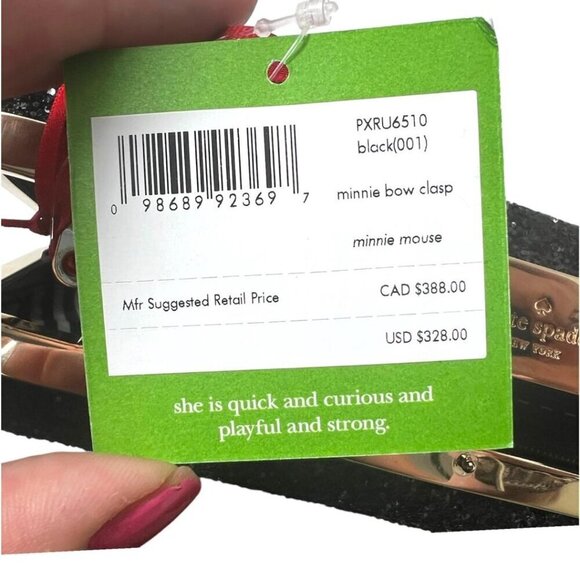 Kate Spade Womens Black Glitter Minnie Mouse Polka Dot Bow Clasp clutch Bag New - Picture 6 of 15